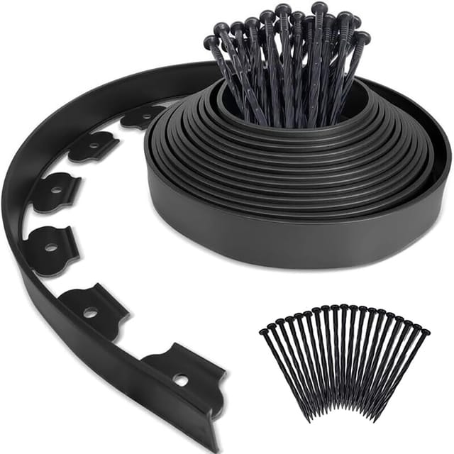 10 M (2 Zoll Hoch) Rasenkanten-set Ohne Graben – 30 Spiralspitzen Inklusive – Schwarze Kunststoff-rasenkanten Für Landschaftsgestaltung, Gärten Und Blumenbeete