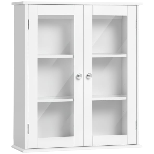 Hoher Badezimmer-wandschrank Mit 2 Glastüren, Verstellbarem Einlegeboden, 55 X 20 X 65 Cm, Weiß