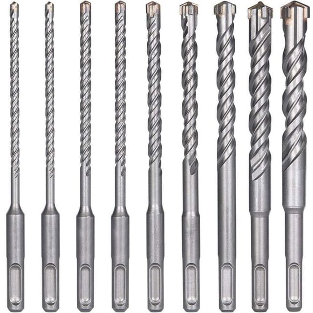 Set Mit 9 Elektrischen Schlagbohrern Für Hammerbohrarbeiten, Kreuzbohrer Für Ziegel, Stein, Naturmaterialien Und Metall