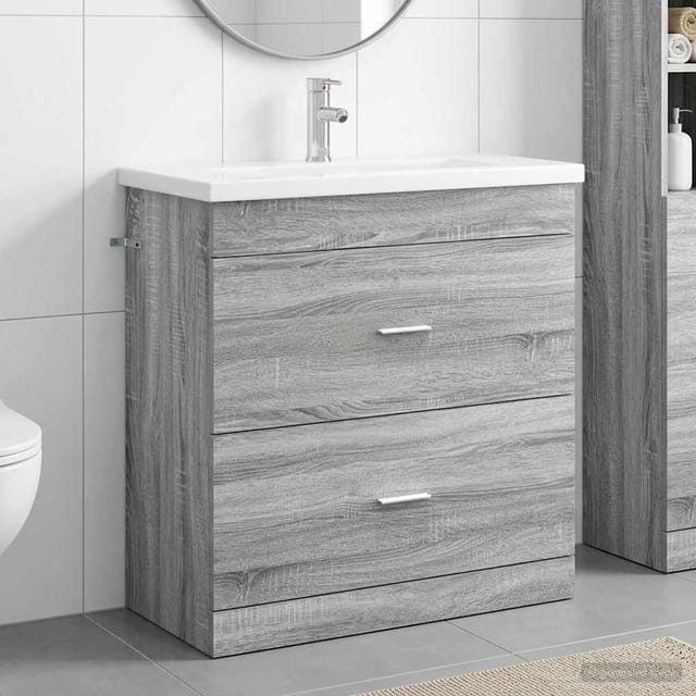 Vidaxl Badezimmermöbel-set Grau Sonoma 81 X 40 X 84,5 Cm Holzwerkstoff
