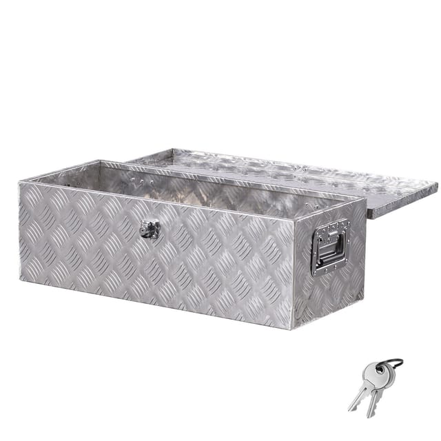 Werkzeugkasten Aus Aluminium Für Die Ladefläche Mit Seitlichem Griff Und Schlossschlüsseln, Aufbewahrungs-werkzeugkiste Für Anhänger Pickups Wohnmobil (762 X 330,2 X 243,84 Mm) Silber