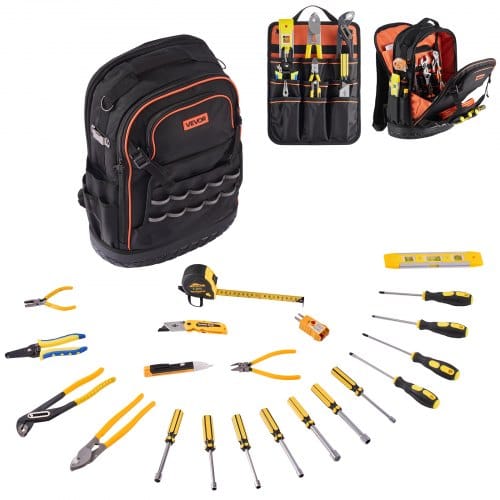 Werkzeugrucksack Mit 65 Taschen, Backpack Inkl. 21-teiliges Werkzeugset, Werkzeugtasche Mit Laptopfach, Für Elektriker, Reparaturtechniker Und Heizungs-, Lüftungs- Und Klimatechniker