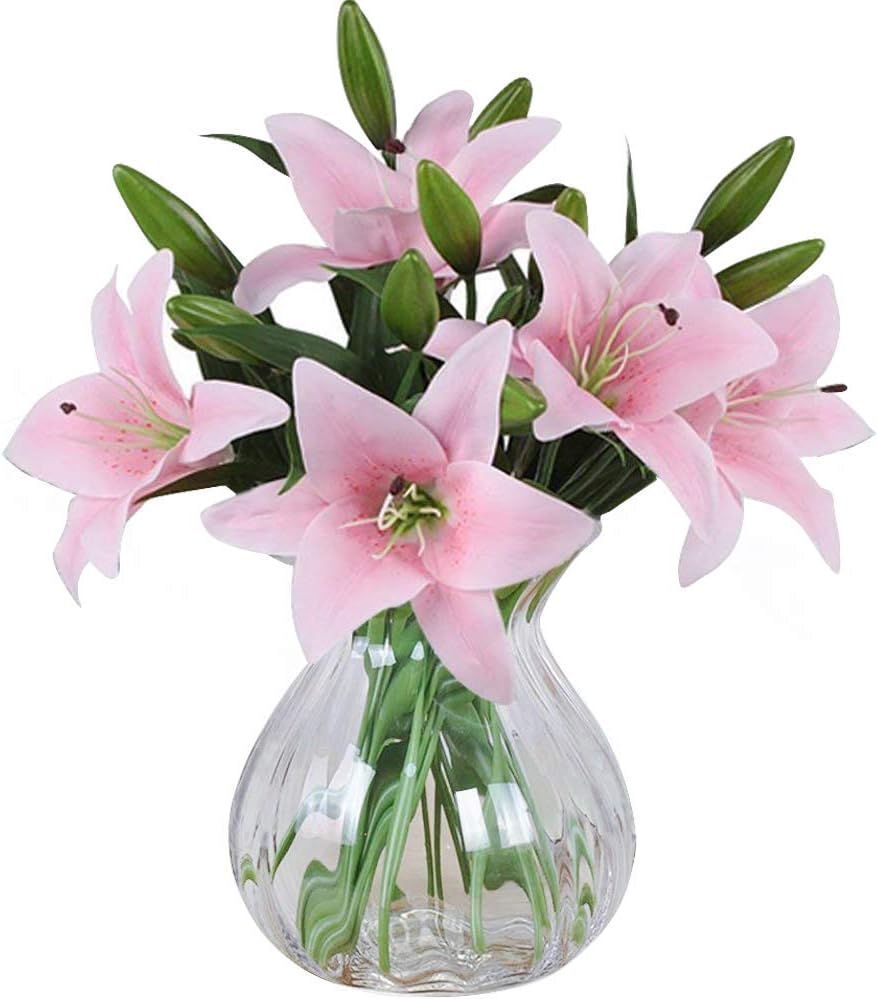 Künstliche Blumen, 5 Stück Real Touch Latex Künstliche Lilien Blumen In Vasen Hochzeitssträuße / Wohnkultur / Party / Gräber Arrangement (weiß)
