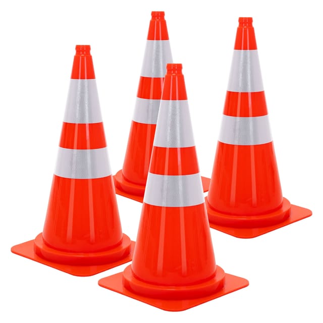 ECD Germany Pylonen 4 Stück Groß 75 cm Orange Verkehrshütchen Stapelbar mit 2 Reflektierenden Streifen
