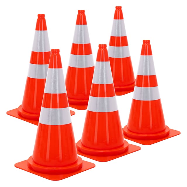 ECD Germany Pylonen 6 Stück Groß 75 cm Orange Verkehrshütchen Stapelbar mit 2 Reflektierenden Streifen