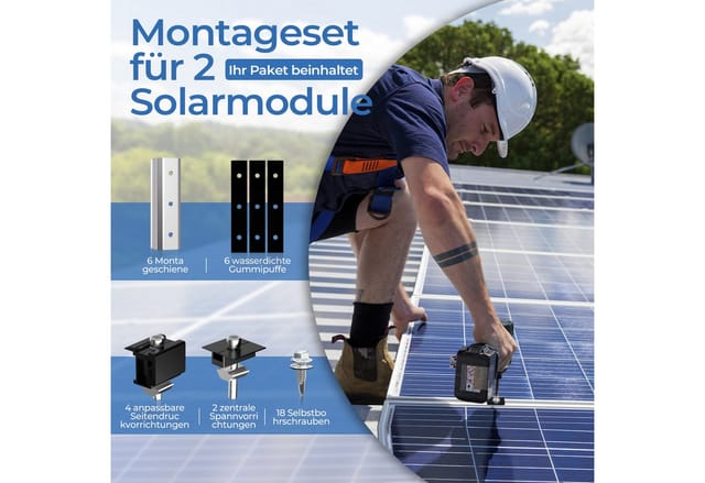 GLIESE Balkonkraftwerk Solarpanel Halterung Befestigungsschiene Trapezblech Flachdach Montage, (Set, Führungsschienen, Gummi-Abstandshalter, Druckklemmen), Korrosionsbeständig, Rostgeschützt