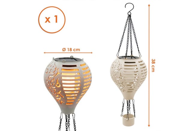 Solar Heißluftballon Beige Zum Hängen Mit Flammen Effekt - 38 Cm - Led Garten Lichtspiel Mit Flackereffekt