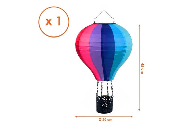 Solar Heißluftballon Aus Nylon Bunt Zum Hängen Klein - 45 Cm - Led Garten Lichtspiel Mit Flammen Effekt