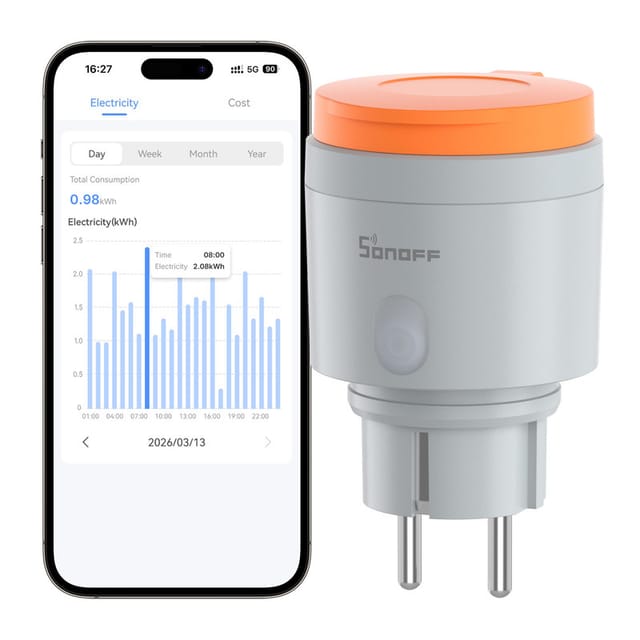 Sonoff S61s Outdoor, Intelligente Außensteckdose, Ip44, Matter-kompatibel, 2,4 Ghz Wlan, 16 A, 3840 W, Energiemonitoring, Überlastschutz, Kompatibel Mit Alexa, Google Home, Home Assistant