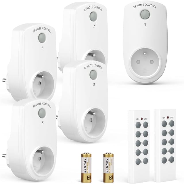 Set Mit 5 Programmierbaren Steckdosen, Kabellos Fernsteuerbare Steckdose Mit 2 Fernbedienungen, 2 Batterien Im Lieferumfang Enthalten, 30 M Reichweite Im Freien, Ein-/ausschaltfunktion