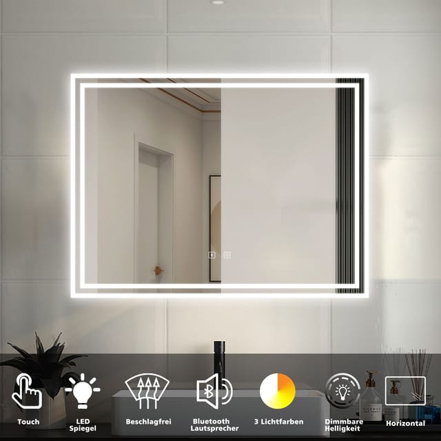 Led Badspiegel Mit Bluetooth Warmweiß/neutralweiß/kaltweiß Dimmbar Beschlagfrei Speicherfunktion Badezimmer Spiegel Mit Beleuchtung Ce Ip44 80x60cm