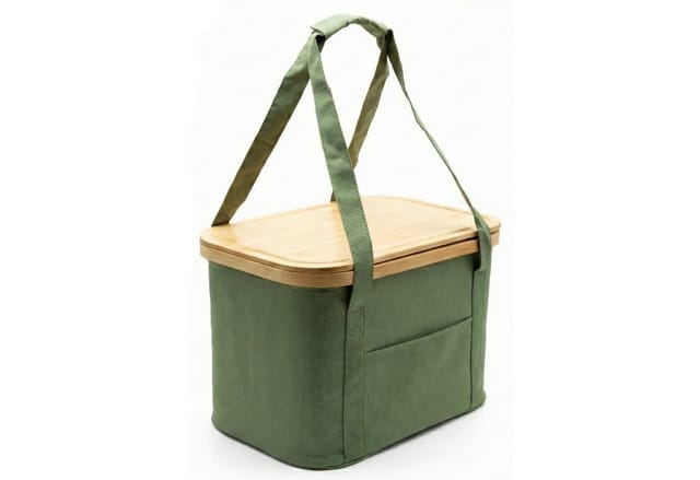 BigDean Picknicktasche mit Herausnehmbarer Kühltasche mit Bambusdeckel 24L Grün Faltbarer Picknickkorb mit Isolierter Innentasche für Einkauf