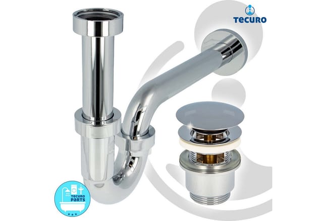 tecuro Siphon Siphon extra lang mit Pop Up Ablaufventil verchr. - Set für Waschtisch, (Ablaufventil und Röhrensiphon)