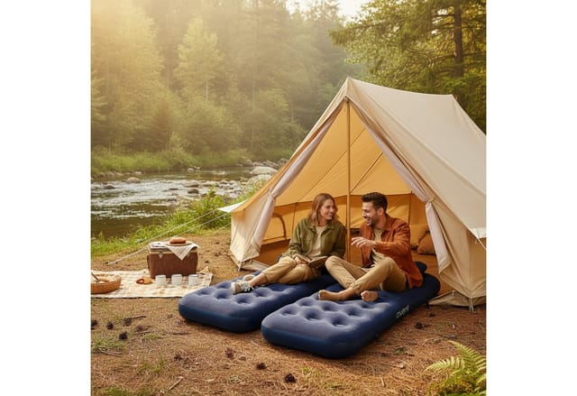 Avenli Luftmatratze Luftbett Camping für 1 Person 2x 191x73x22cm Single-Size, (aufblasbar Ideal als Reisebett oder Isomatte, 1-St., Set mit Luftpumpe und Kissen), Indoor und Outdoor mit beflockter Oberfläche
