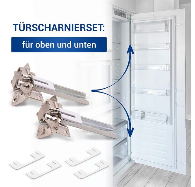 Trade-Shop Montagezubehör Türscharnier-Set passend für Bosch Siemens Neff 00268698, 268698, Für oben/unten am Kühlschrank, passend für 30mm/35mm/42mm Bohrungen