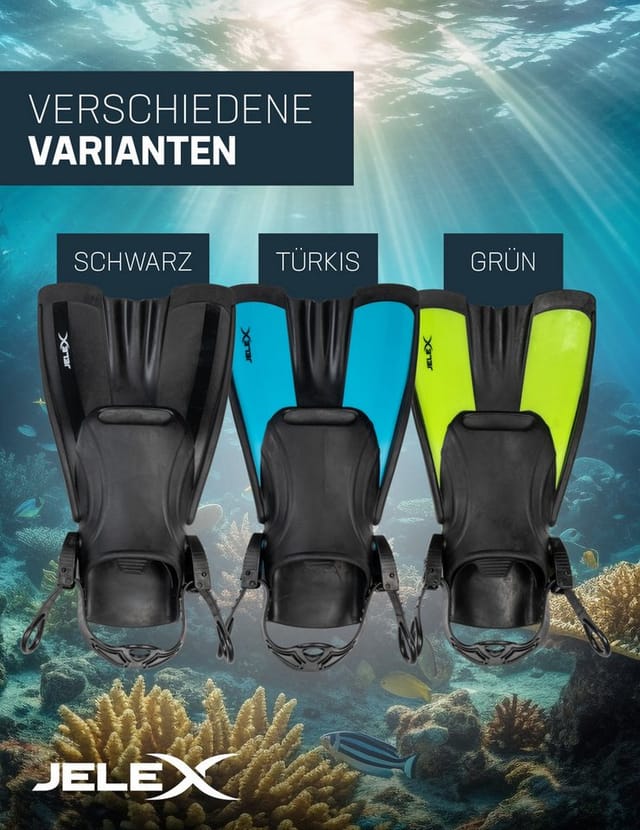JELEX Schnorchel Deepsea Schnorchel Set mit Flossen, beschlagfrei, stoßfeste Brillengläser