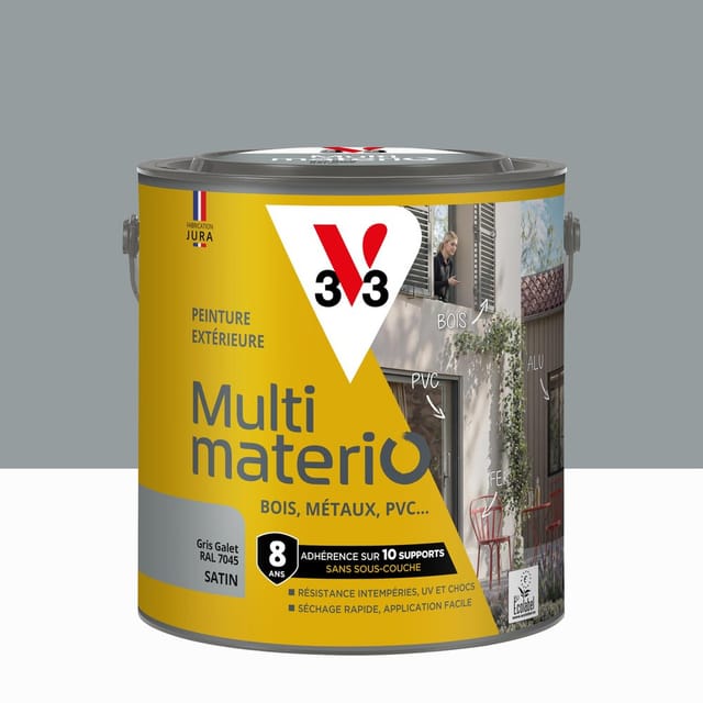 Multimaterio V33 Außenlack, Mehrkomponentenlack, Kieselgrau Seidenmatt, 2 Liter V33