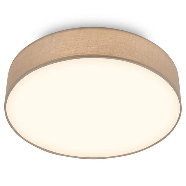 Briloner Led Deckenlampe Stoffschirm Ø38x10,5 Cm Rund 24w 2600lm 3000k Warmweiß Taupe - Deckenleuchte Wohnzimmer Schlafzimmer Küche Flur