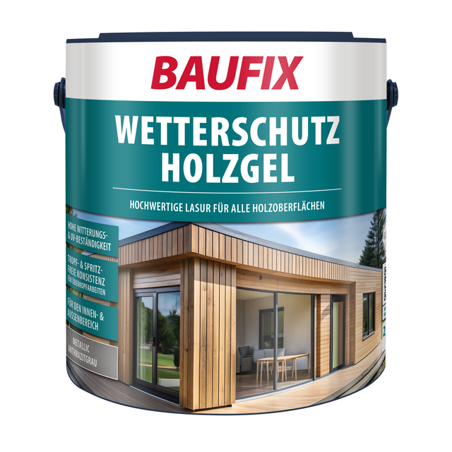 Baufix Metallic Wetterschutz-holzgel Anthrazitgrau Seidenglänzend, 2.5 Liter, Holzlasur