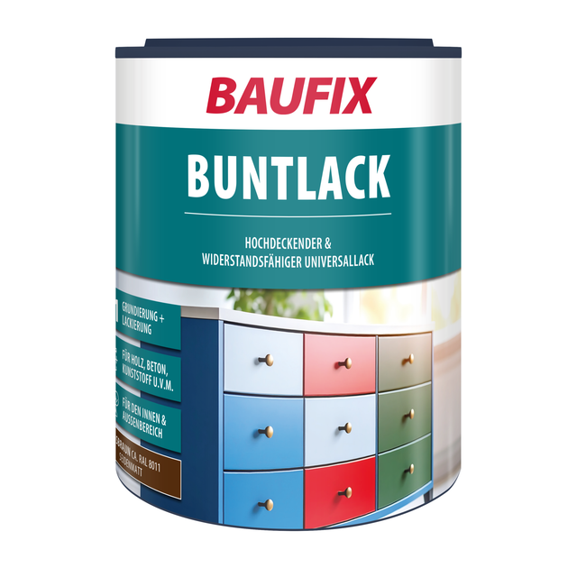 Baufix Buntlack Nussbraun Seidenmatt, 1 Liter, Lackfarbe