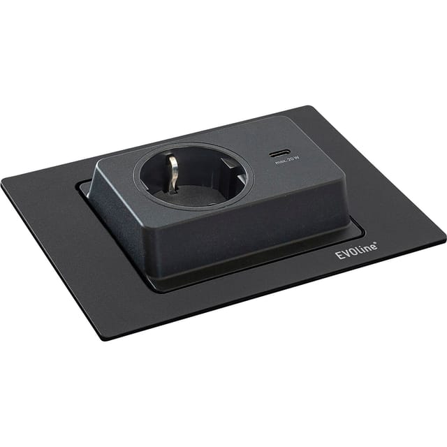 Evoline Spin Steckdose Schukosteckdose Usb-c-charger Schwarz Matt, 180° Drehbar, 48,2 Mm, Kunststoff