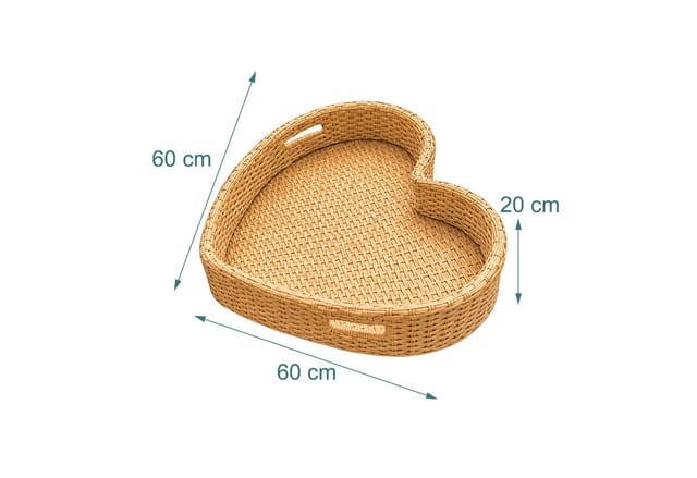 Relaxdays Schwimmendes Tablett Herz, Pooltablett Für Getränke & Snacks, Hbt: Ca. 20x60x60 Cm, Rattan, Unsinkbar, Natur
