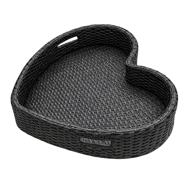 Relaxdays Schwimmendes Tablett Herz, Pooltablett Für Getränke & Snacks, Hbt: Ca. 20x60x60 Cm, Rattan, Unsinkbar, Schwarz