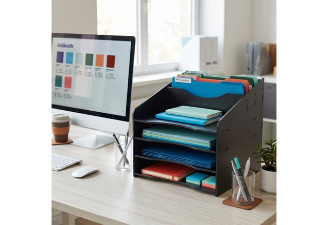 Relaxdays Dokumentenablage, Din A4, 6 Fächer, Büro, Home Office, Hxbxt: 30 X 33 X 33 Cm, Schreibtisch Organizer, Schwarz