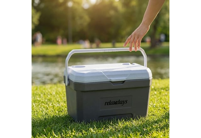 Relaxdays Kühlbox, 15 L, Mit Kühlakku & Griff, Camping, Picknick, Ohne Strom, Hbt 30 X 46 X 30 Cm, Isolierbox, Weiß/grau