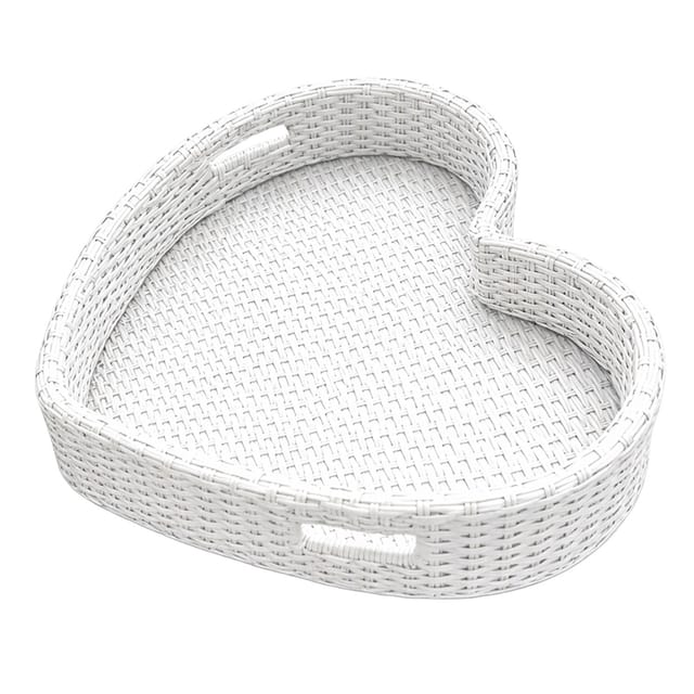 Relaxdays Schwimmendes Tablett Herz, Pooltablett Für Getränke & Snacks, Hbt: Ca. 20x60x60 Cm, Rattan, Unsinkbar, Weiß