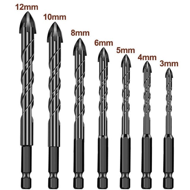 Mehrzweckbohrer-set Aus Wolframkarbid Für Porzellan, Keramik, Spiegel Und Beton, 7-teilig, Von 3 Bis 12 Mm