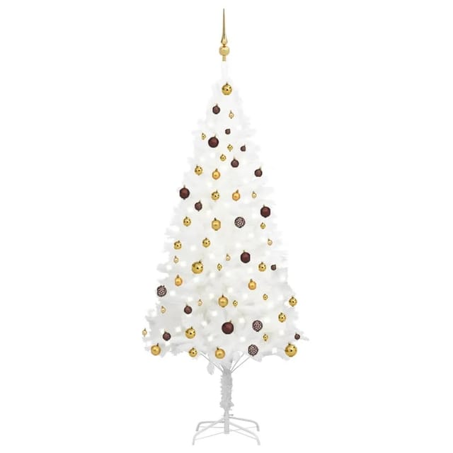 vidaXL Künstlicher Weihnachtsbaum mit LEDs & Kugeln Weiß 210 cm Modell 1