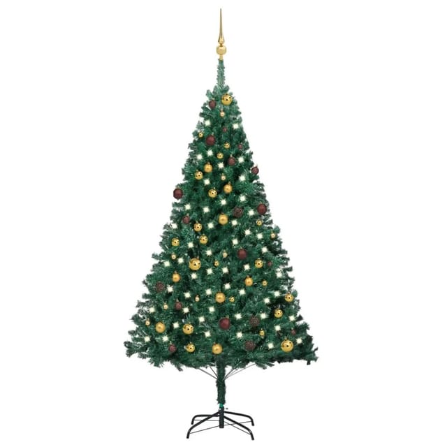 vidaXL Künstlicher Weihnachtsbaum mit LEDs & Kugeln Grün 210 cm PVC Modell 4