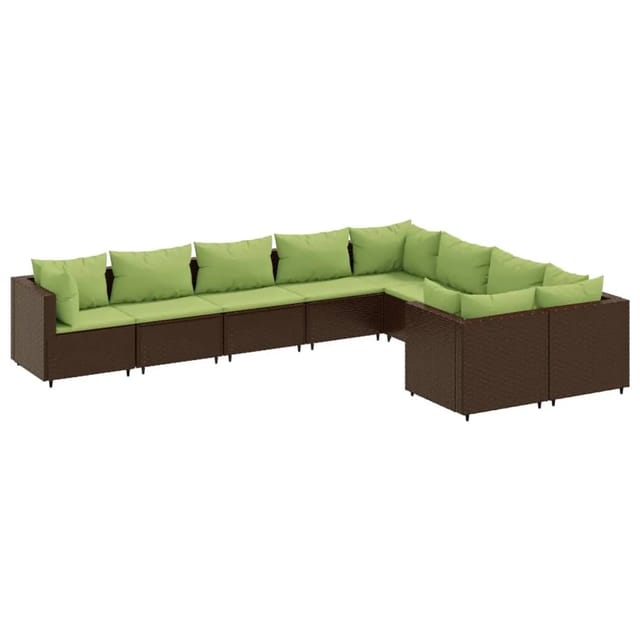 vidaXL 9-tlg Garten-Sofagarnitur mit Kissen Braun Poly Rattan Modell 14
