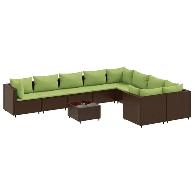 vidaXL 10-tlg Garten-Sofagarnitur mit Kissen Braun Poly Rattan Modell 19
