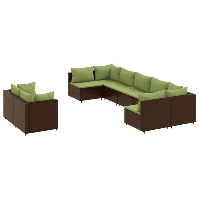 vidaXL 9-tlg Garten-Sofagarnitur mit Kissen Braun Poly Rattan Modell 4