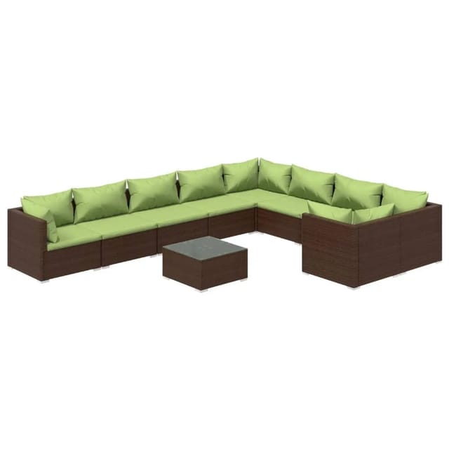 vidaXL 10-tlg Garten-Lounge-Set mit Kissen Poly Rattan Braun Modell 39