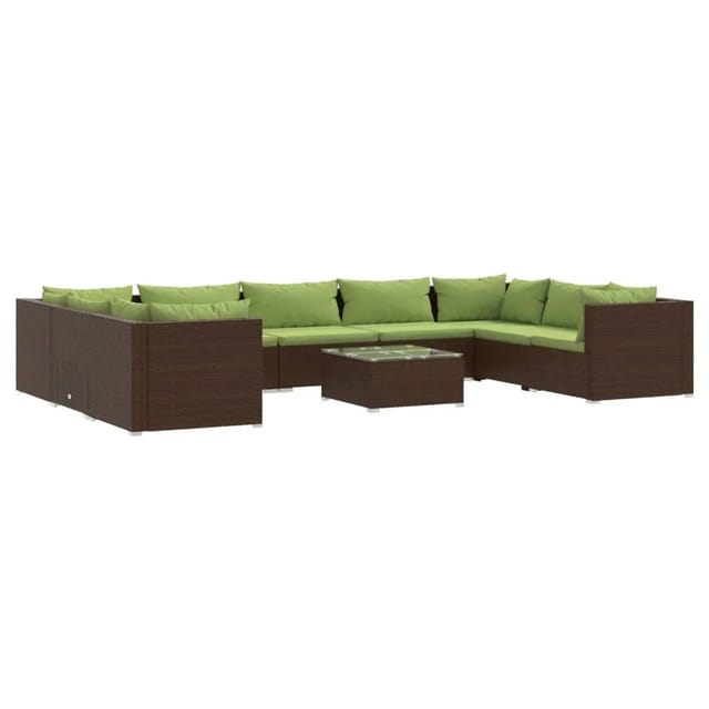 vidaXL 10-tlg Garten-Lounge-Set mit Kissen Poly Rattan Braun Modell 12