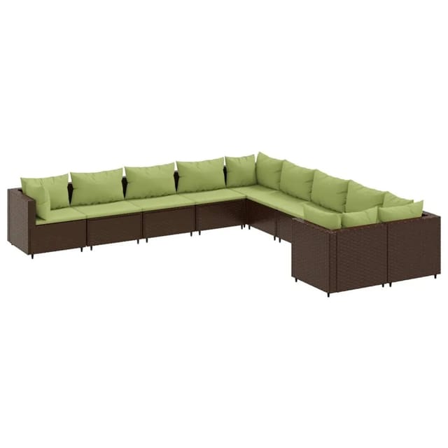 vidaXL 10-tlg Garten-Sofagarnitur mit Kissen Braun Poly Rattan Modell 11