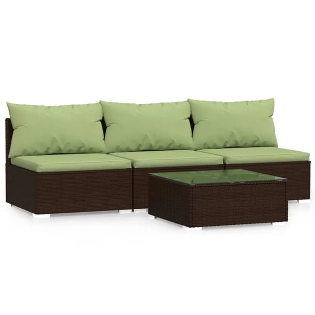 vidaXL 4-tlg Garten-Lounge-Set mit Kissen Braun Poly Rattan Modell 6