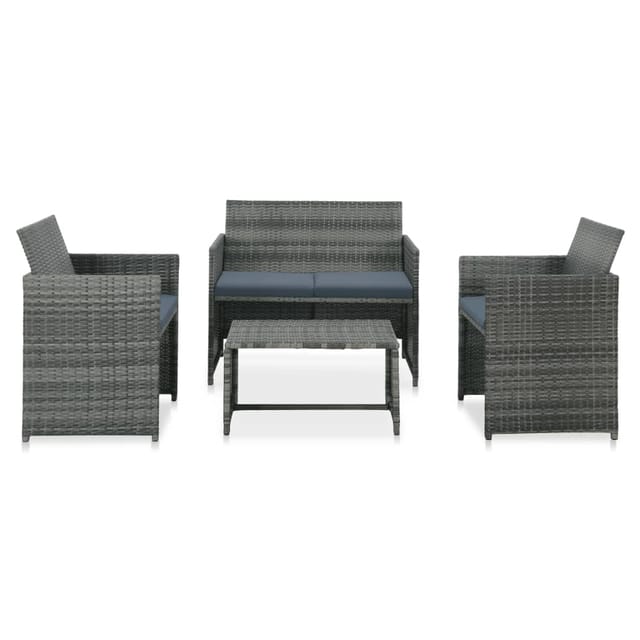 vidaXL 4-Tlg Garten-Lounge-Set mit Auflagen Poly Rattan Grau 43909