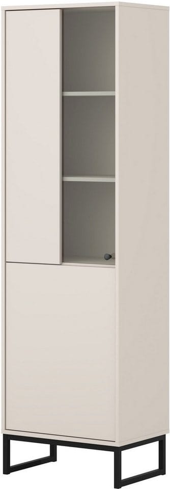 OTTO home Vitrine Loft, Höhe 180 cm, moderne Standvitrine mit 2 Türen, Metallkufen Hochschrank mit viel Stauraum, Glastür und verstellbaren Einlegeböden