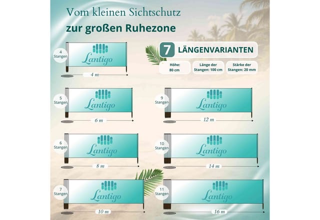 Lantigo Windschutz Sichtschutz Sonnenschutz Strandparavent aus Mikrofaser – portabel, (Wassermelone, Länge: 4 m), - Faltbarer Sonnenschutz für Strand, Camping & Garten