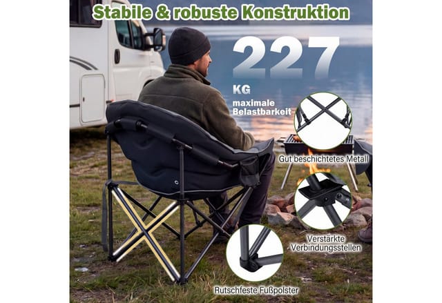 COSTWAY Campingstuhl, Klappstuhl gepolstert XXL mit Getränkehalter, bis 227kg