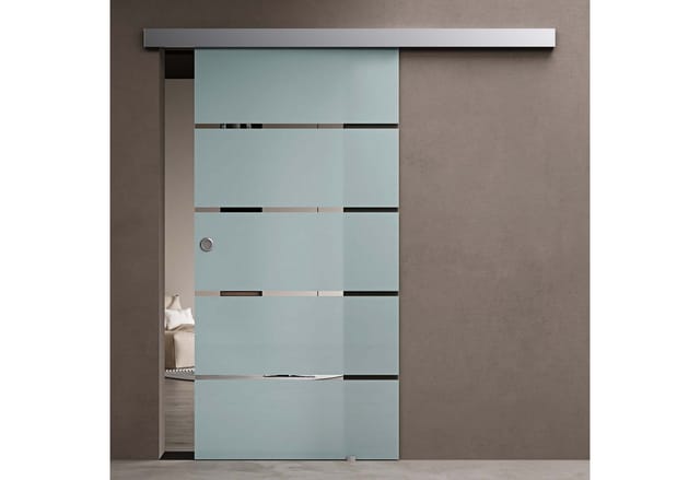 doporro Glasschiebetür komplettset Soft-Close Glas-Zimmertür H:205/215cm 8mm ESG Amalfi11, Verstellbare Bodenführung