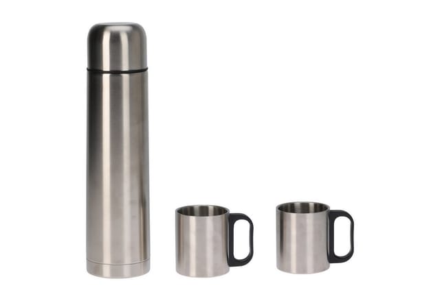 HAC24 Isolierflasche Edelstahl Thermosflasche 1 Liter Thermobecher Isolierkanne, bis zu 6 Stunden Warmhaltend mit 2 Becher je 180 ml