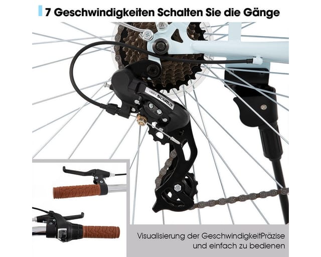 HILAND Cityrad Unisex Citybike 26", 7-Gang, V-Bremse, passend für 165–182cm, Step-Through Rahmen mit Gepäckträger und Korb,7 Gang