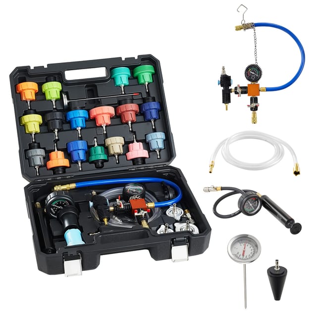 VEVOR Kühlmitteldruckprüfer-Set 31-tlg. Kühlwasser Befüllgerät mit 3 Metalladaptern, universelle Passform, Druckprüfwerkzeug für Kfz-Kühlsysteme, mit Druckpumpe und Aluminium-Kunststoff-Füller