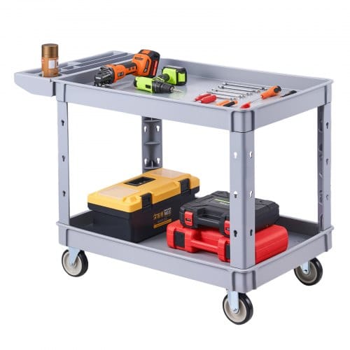 VEVOR Servicewagen Werkstattwagen Werkzeugwagen aus PP 1140x610x840 mm Grau, Rollwagen mit 250kg Tragkraft, Inkl. 2 Ebene 4 Rolle & Handgriff mit Ablagefach, Allzweckwagen für Garage Lager Werkstatt