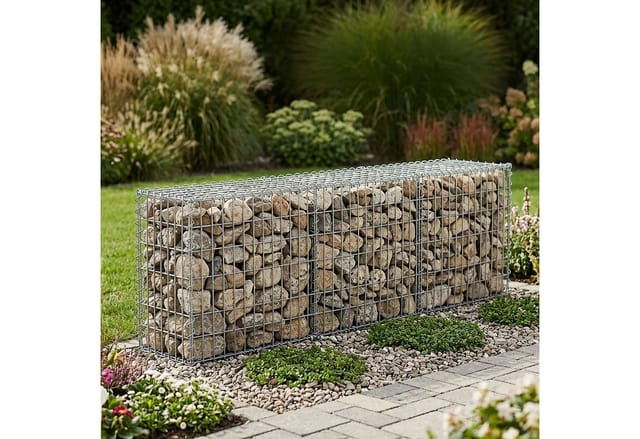 Relaxdays Gabione, Sichtschutz Garten, Steinkorb, 4mm Draht, Verzinkt, Hbt: 30x100x30 Cm, Gabionenwand, Stahl, Silber